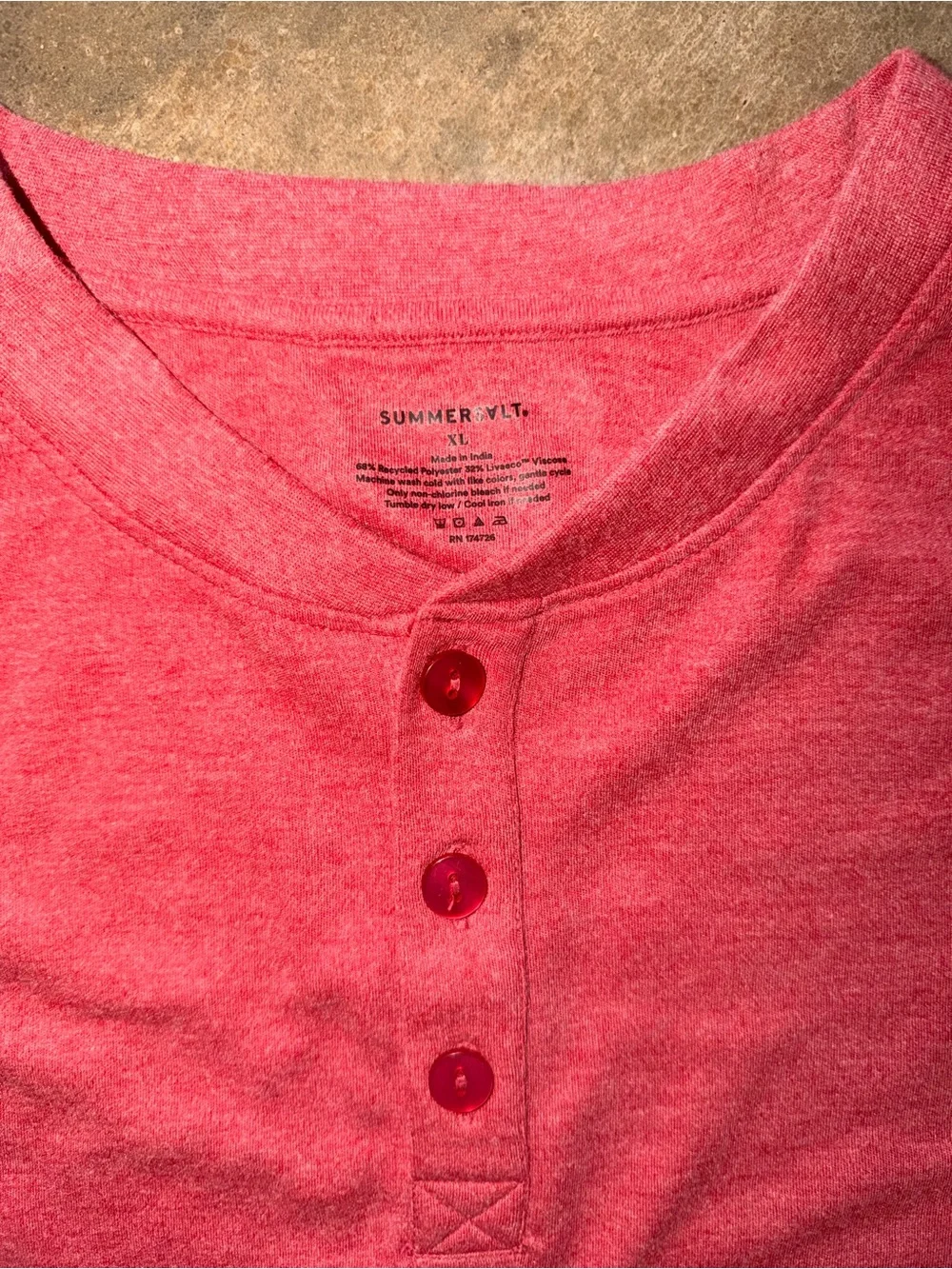 Summersalt Men’s XL Henley Long Sleeve Shirt Soft Heathered Red Casual Lounge